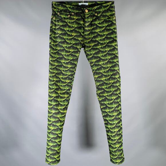 VERSACE x H&M FW11 Size 29 Black Green Alligator Cotton Blend Casual Pants - Picture 1 of 6